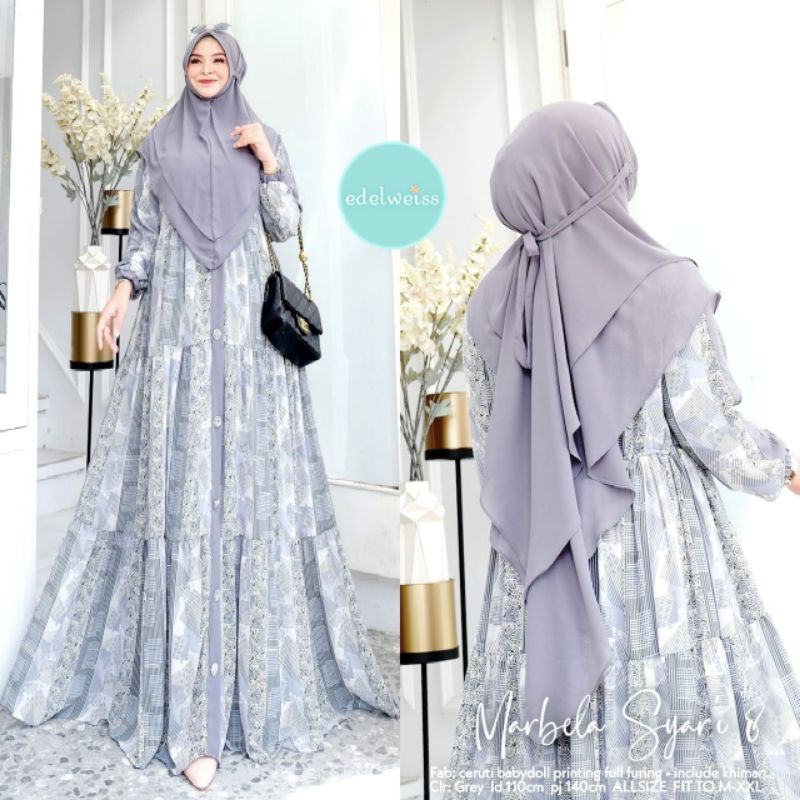 Marbela Syar'i #8 Dress + Khimar Ceruty Babydoll by Edelweiss