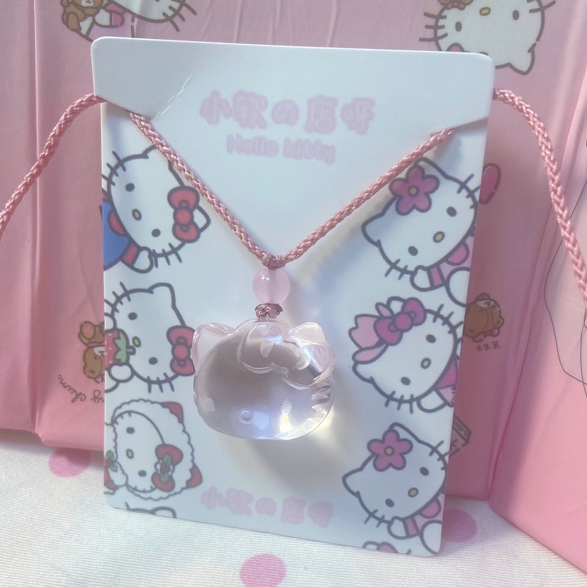 Hello Kitty Kalung Rantai Klavikula Hias Liontin Kristal Warna Pink Untuk Hadiah