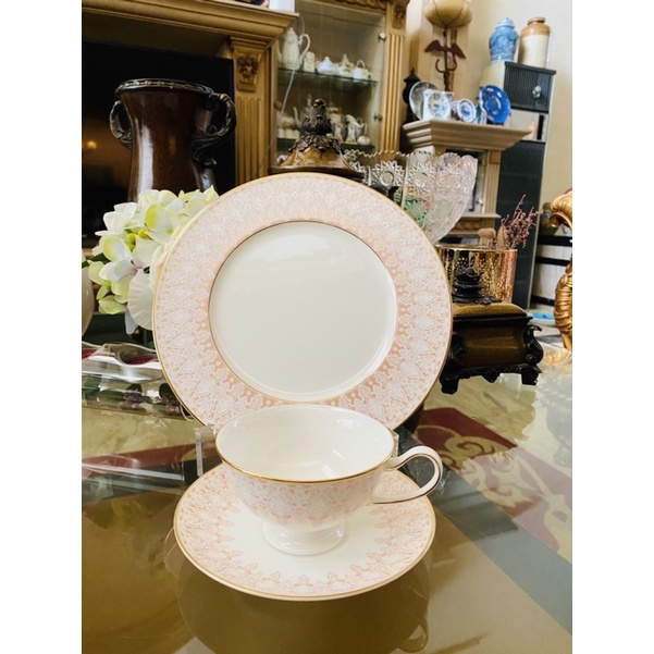 Tea Cup Saucer Plate Narumi Trio Aurora Pink Mewah Cantik
