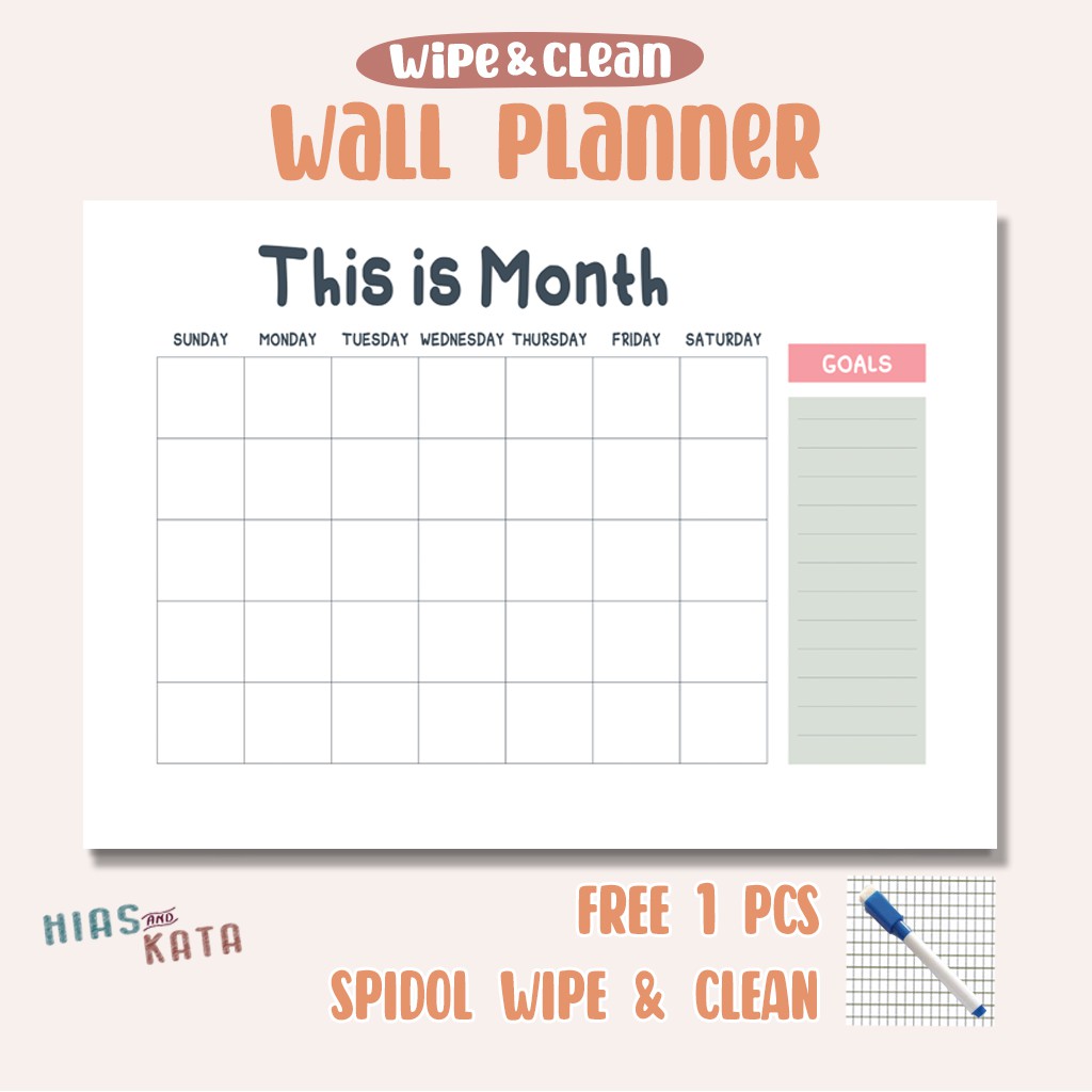 Jual wall monthly planner agenda bulanan simple white plain size A3