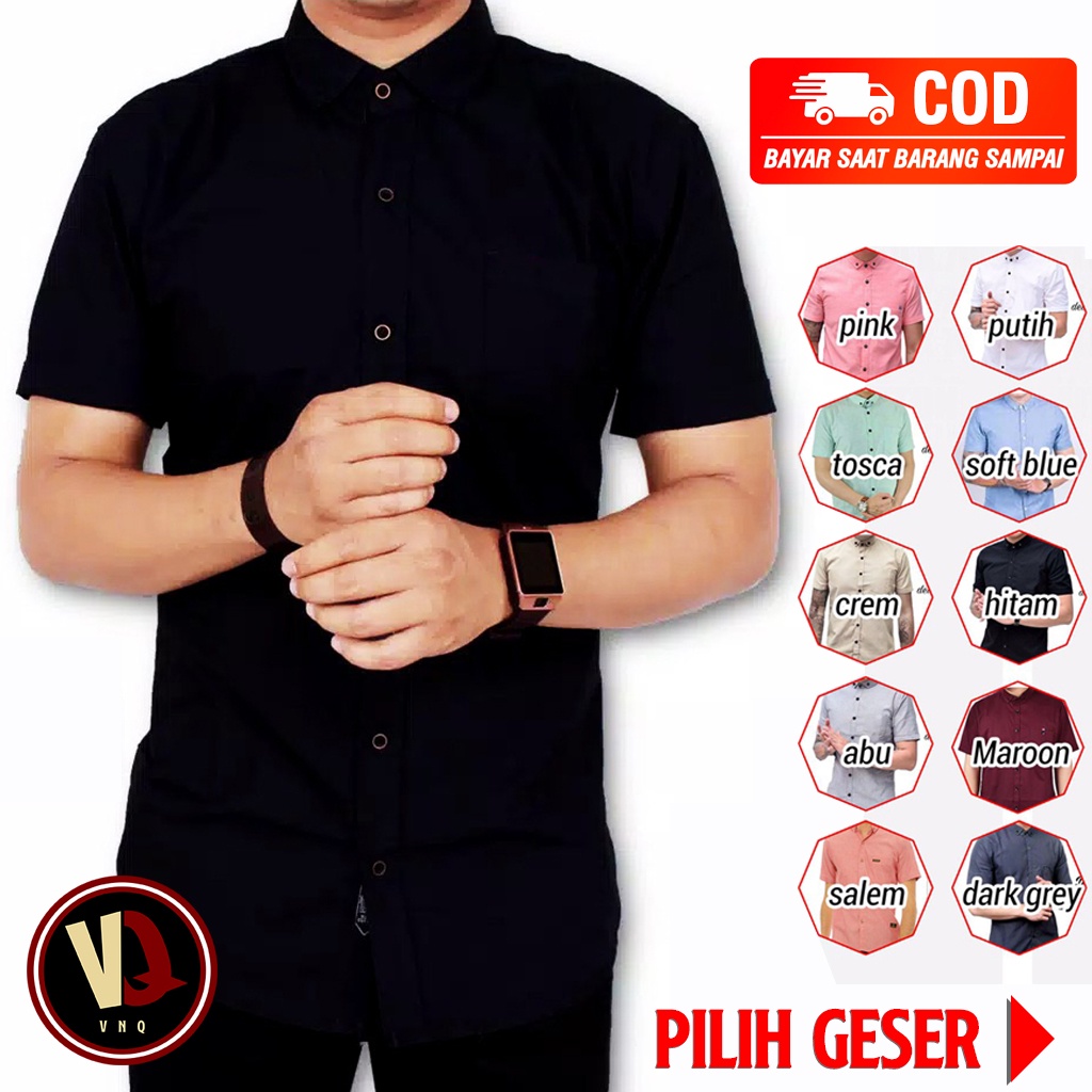 PROMO KEMEJA  POLOS PRIA KEREN BAJU SERAGAM READY 15 WARNA M L XL