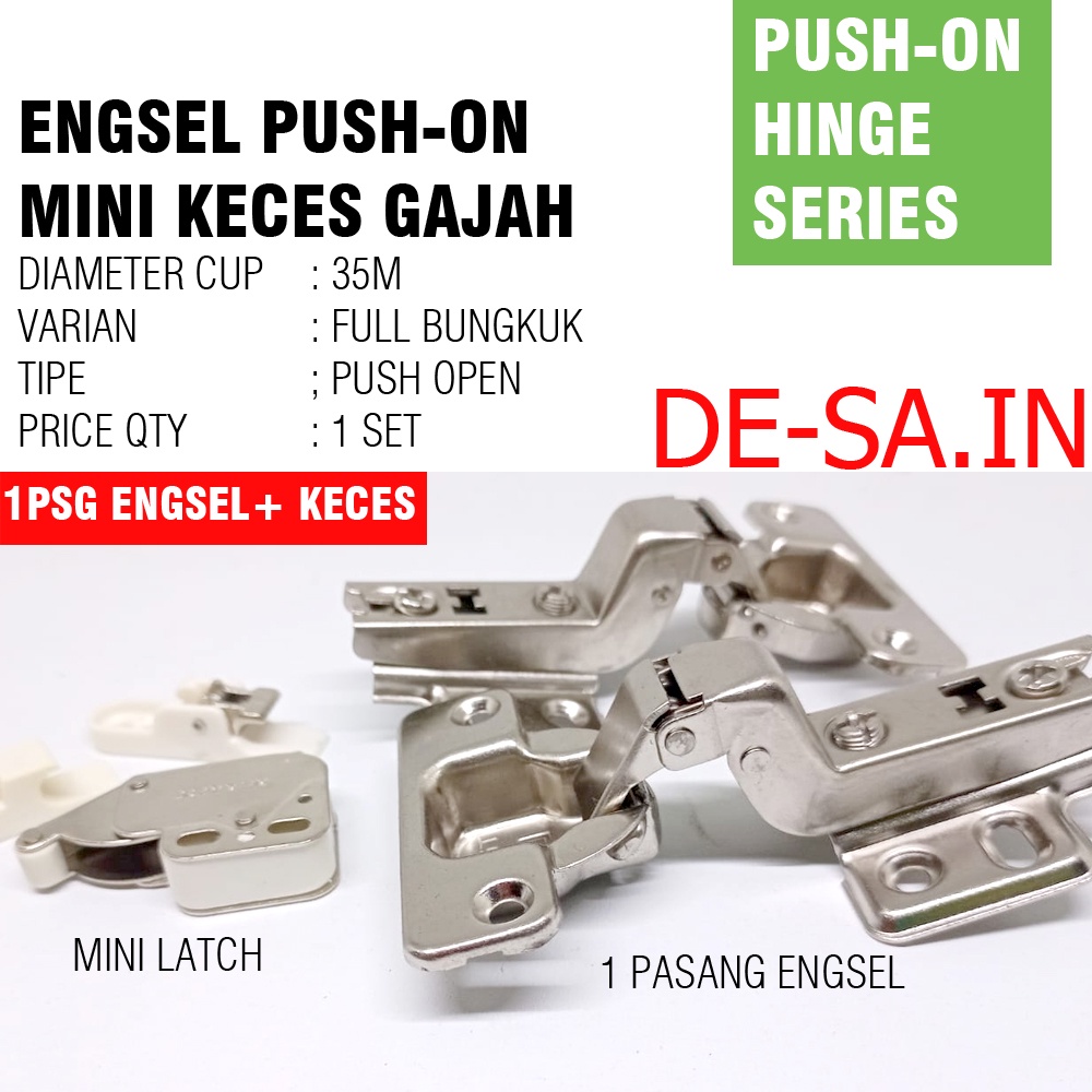 Harfit PO - 35MM Engsel Sendok Push Open Include Minilatch Mini Keces / Catches PO-0 PO-8 PO-16 LURUS SETENGAH FULL BUNGKUK