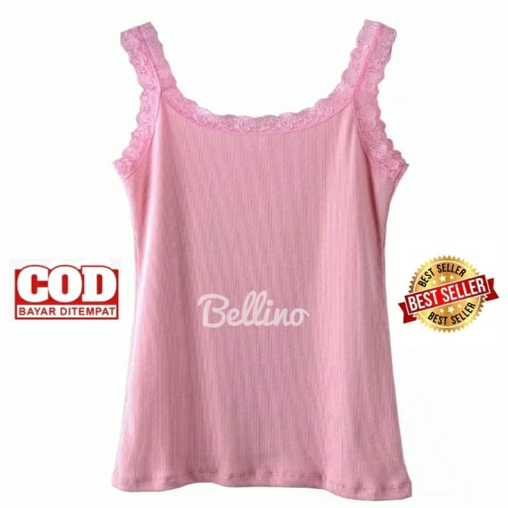 Camisol Renda Jumbo Viorano Tank Top Singlet Camisole Wanita Tanktop Big Size Super Soft Kaos Ft XXL-Baby pink
