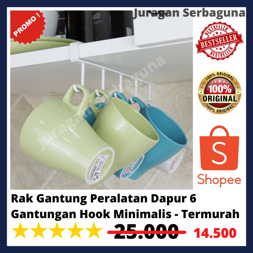 Rak Gantung Peralatan Dapur 6 Gantungan Hook Minimalis - Termurah