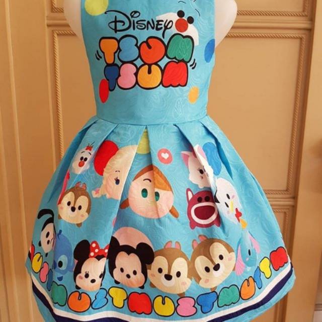 TSUM TSUM DRESS BLUE GAUN PESTA ANAK PEREMPUAN IMPORT LUCU MURAH BIRU CUTE KOREA ULANG TAHUN