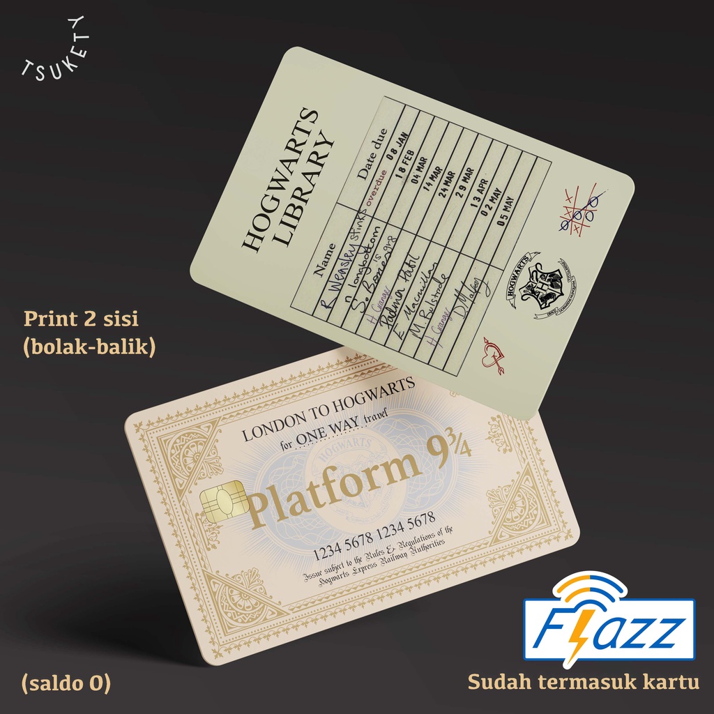 Kartu Emoney Flazz Harry Potter Hogwarts Platform 9 3/4 + Library card