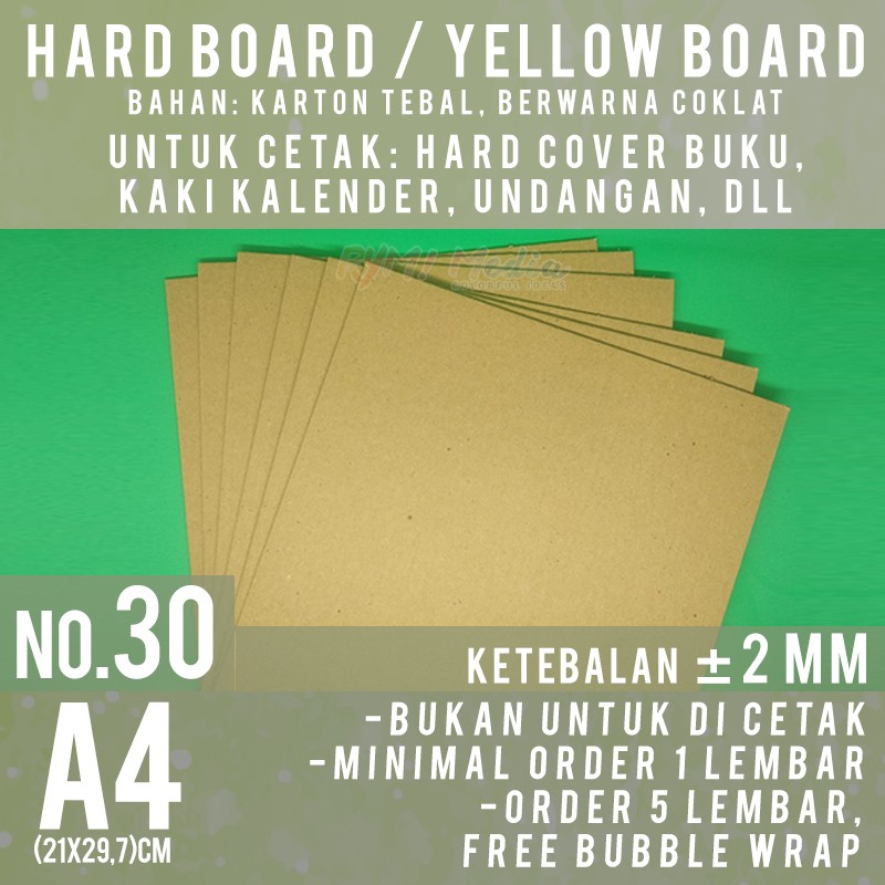 Board No. 30 ukuran A4 Tebal 2 mm - Kertas Karton Yellow Hard Board 2mm perlembar