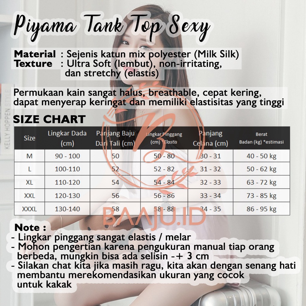 Baaju.id VIRAL Set Baju Tidur Wanita Sexy Camisole + Celana Piyama Sexy Wanita Korea Style Nightwear KR1011-2