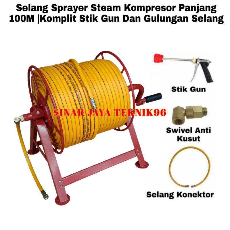 Selang Sprayer Steam Kompresor 100 Meter | Komplit Gulungan Selang Dan Stik Gun
