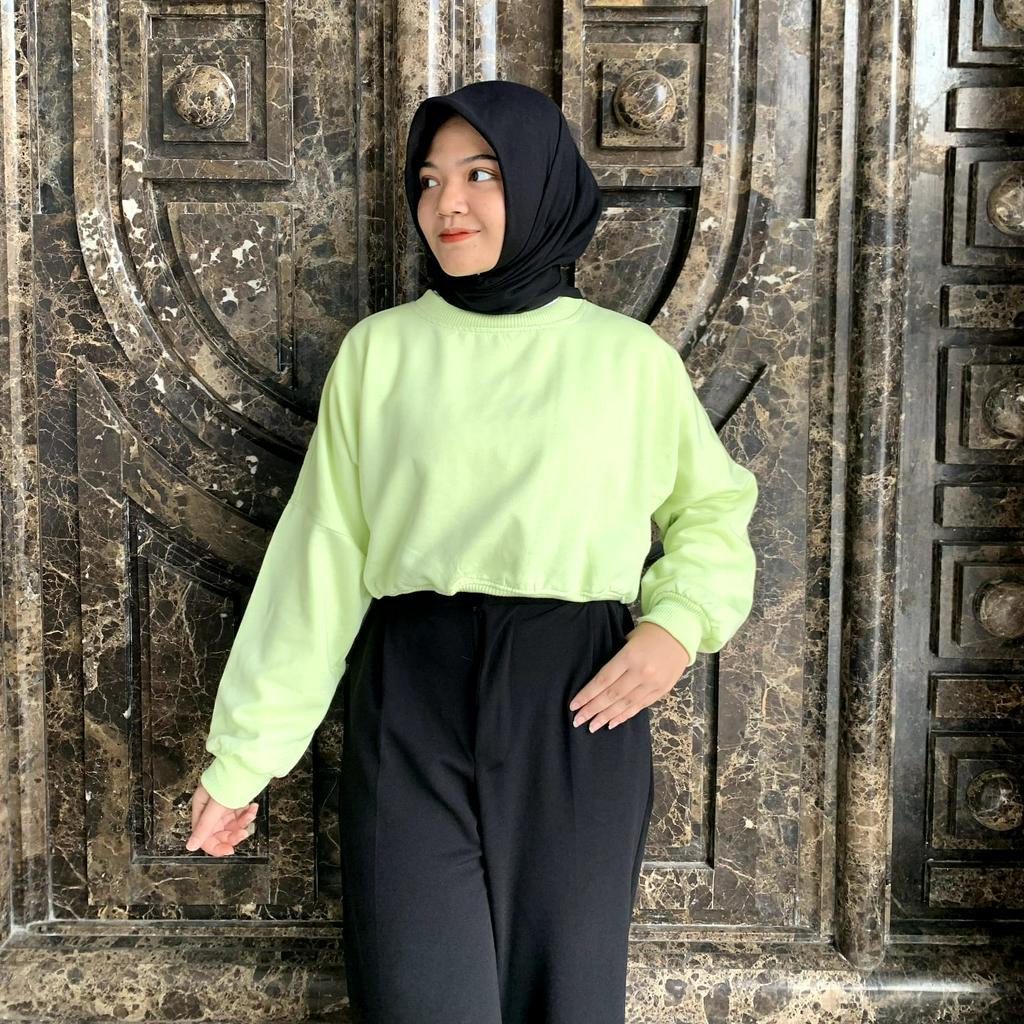 OVERSIZE CROOP CREWNECK HIJAU MINT II SWEATER WANITA CROOP II CN