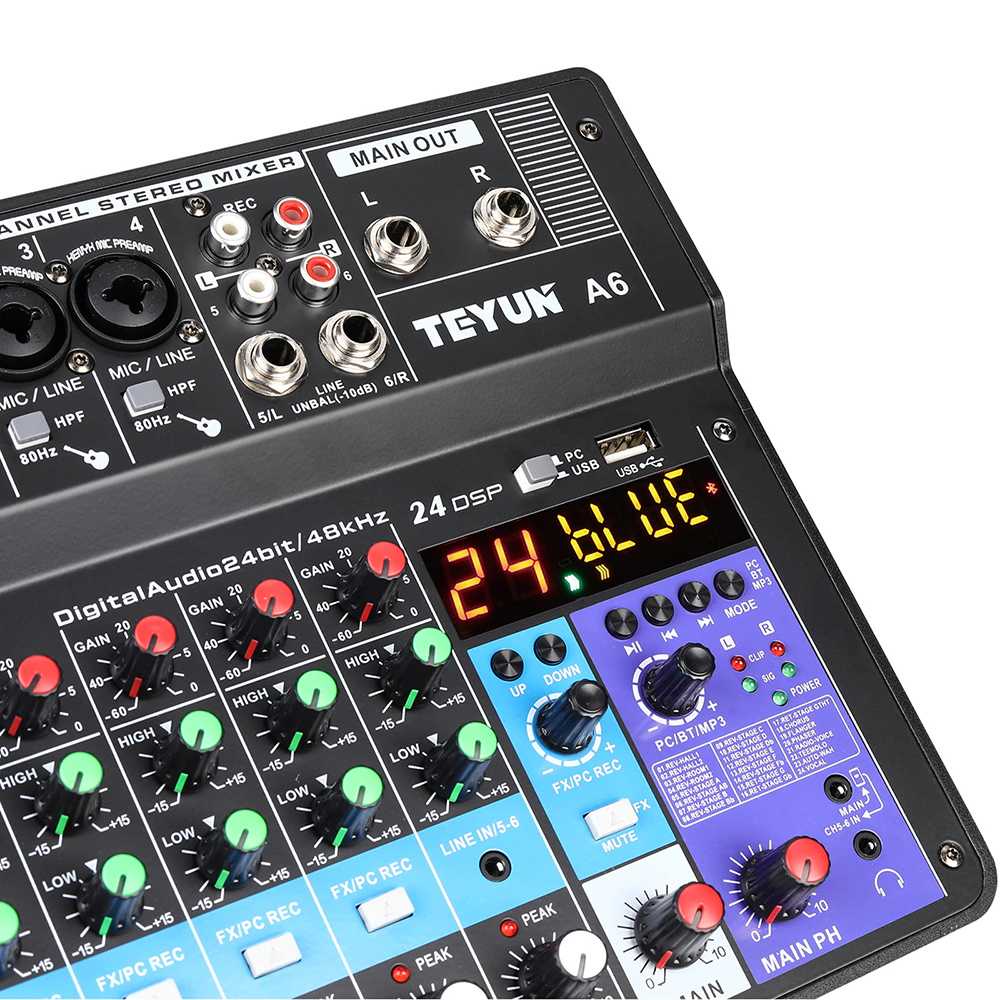 IDN TECH - TEYUN Wireless Mixing Console Mixer 6 Channel Phantom Power 48V - A6