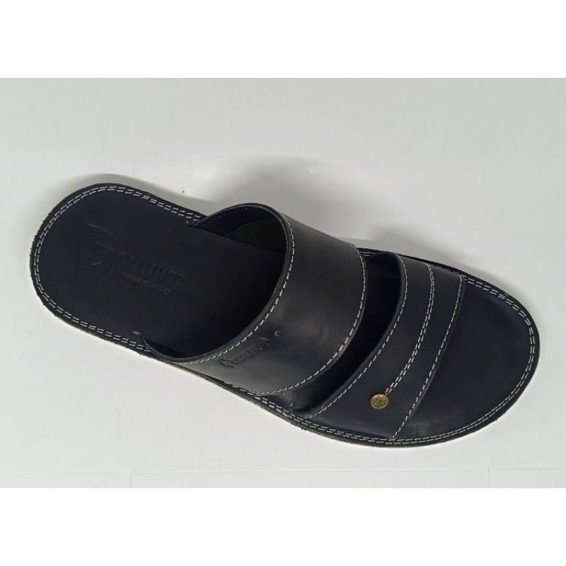 Sandal Slide Pria Kulit Asli Hitam Grammer
