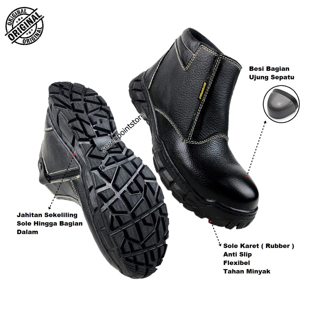 Sepatu Safety Boots Pria Kulit Asli Ujung Besi Baja Sefty Cowok Septy Proyek Spatu Septi Lapangan Industry