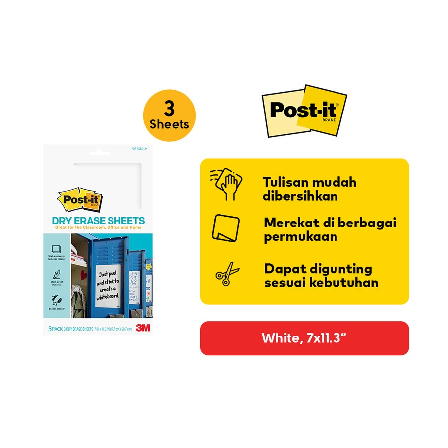 

Papan Tulis Dry Erase Surface 7x11.3" (Isi 3) Post-It 3M DEFSHEETS-3PK