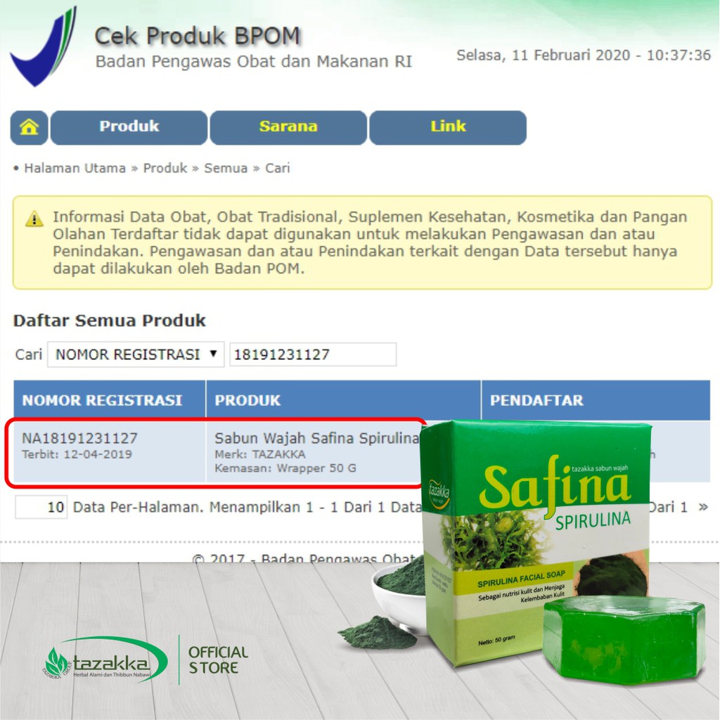 SABUN SPIRULINA SAFINA Herbal Tazakka Sabun Muka Pembersih Wajah ORIGINAL Halal BPOM.