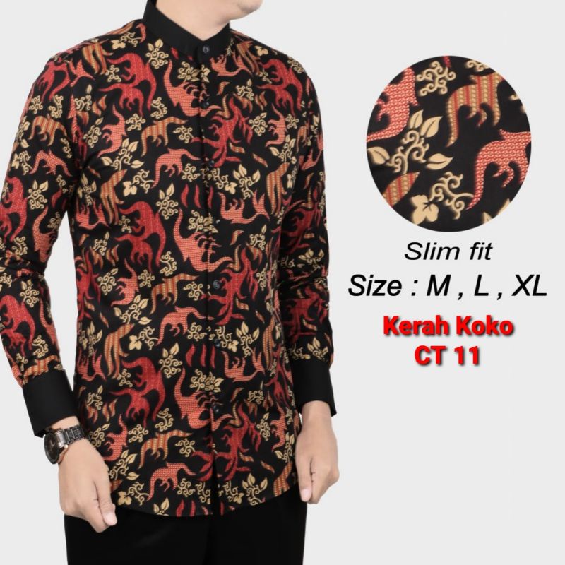 Baju Batik Pria Slimfit / Kemeja Batik Pria Lengan Panjang / Hem KOKO Distro Katun Print Batik Tulis