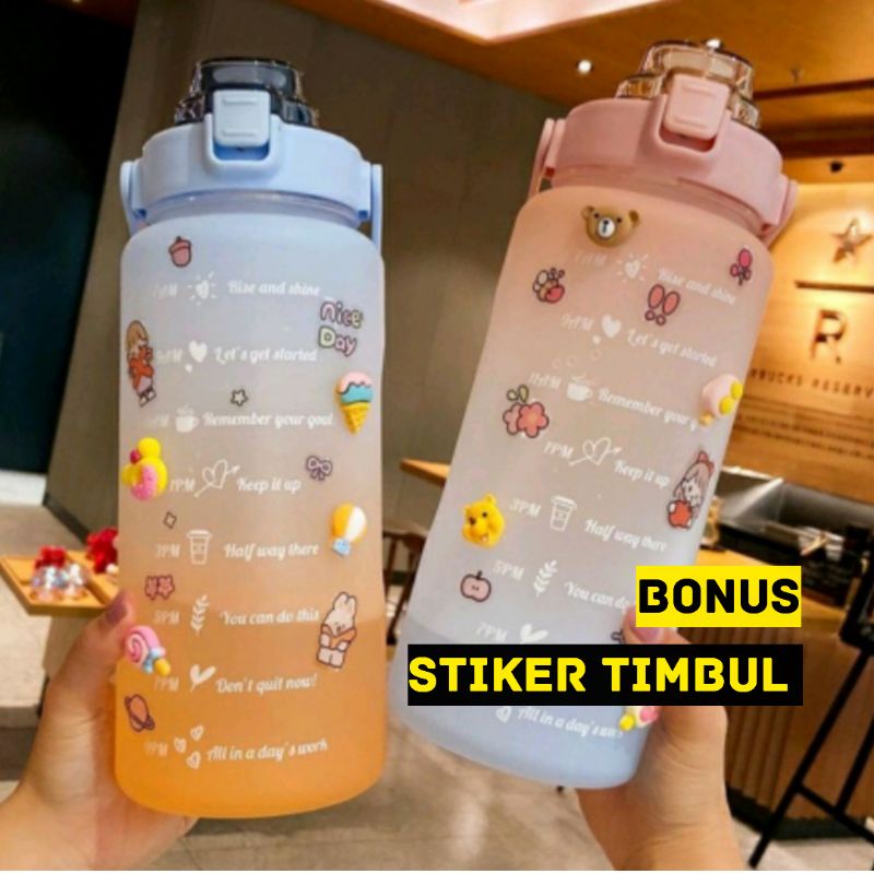 Botol Minum Motivasi Viral Artis Korea dengan Penanda Atur Jadwal Waktu Minum 2 Liter Murah Pelangi Rainbow Drink Water Bottle Sport Timer Motivation tiktok