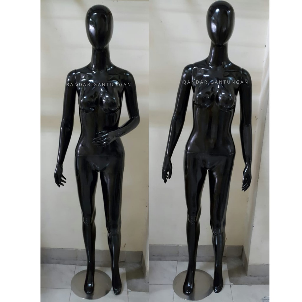 Patung Manekin Full Body Fiber Cewek Glossy Hitam Wajah Alien - SET D