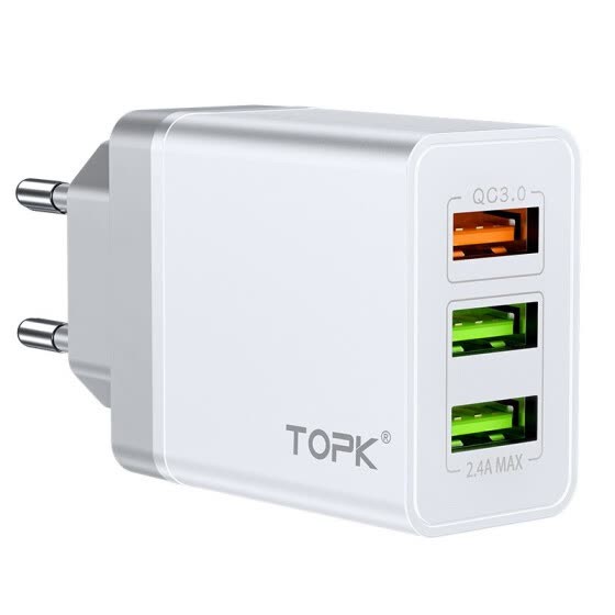 TOPK Charger USB 3 Port 3.0A Fast Charging QC3 EU Plug - A3301 - White