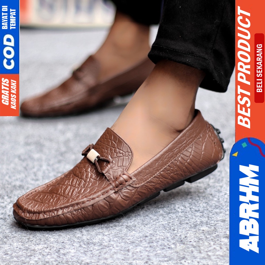 Sepatu Casual Pria Formal Slip On Pantofel Kulit Asli Kerja Kantor Kondangan Kuliah Hitam Fashion Shoes Terbaru Murah Kekinian Original PARIS ABRHM