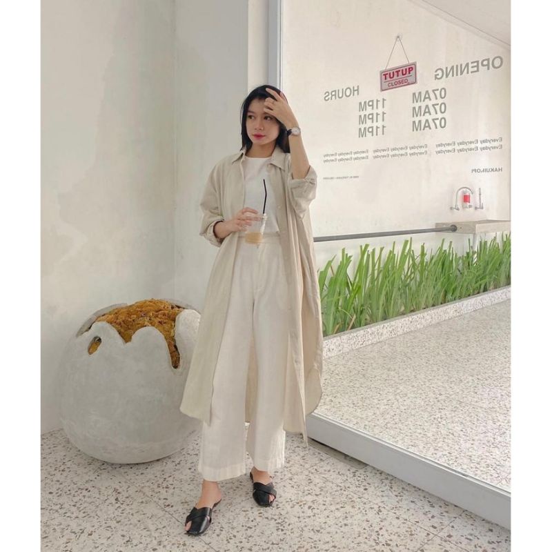 JOANA LONG TUNIK FULL KANCING / ATASAN CRINKLE AIRFLOW OVERSIZE JUMBO WANITA TERBARU