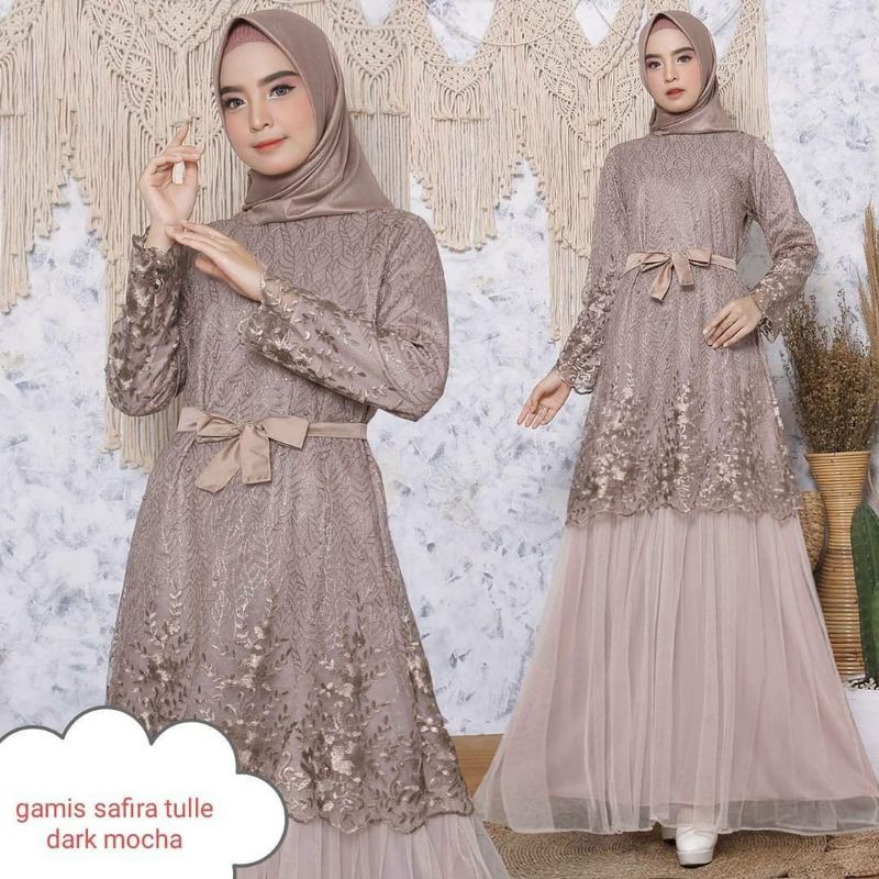 MODEL BARU] GAMIS SAFIRA / BROKAT TULLE / M , L, XL, XXL/ BRUKAT PREMIUM/ KEBAYA TERMURAH