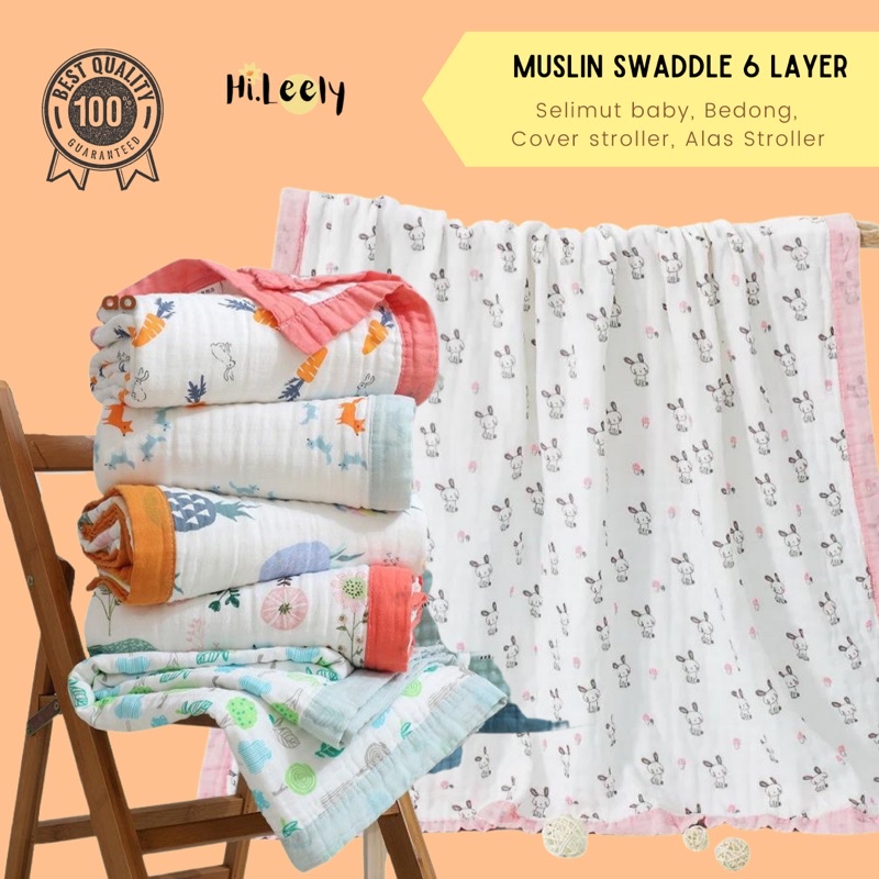 MUSLIN SWADDLE 6 layer bedong / Selimut / Handuk / Selimut Bayi Newborn 100% KATUN