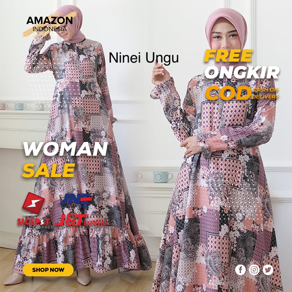 CASUAL MAXI LONG DRESS PAKAIAN WANITA WARNA UNGU BAHAN WOLFIS KUALITAS BAGUS PREMIUM ORIGINAL MURAH