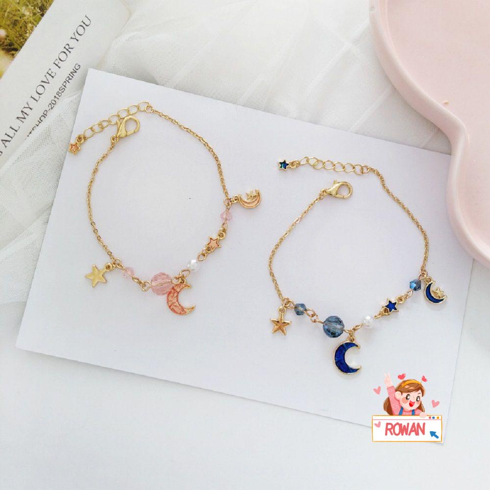 1pc Gelang Mutiara Akrilik Desain Bunga Bulan Bintang Warna Silver Charms Untuk Wanita