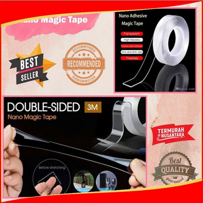 [2mmX1meter] Double Tape Nano Tape Tape Isolasi Selotip 2 Sisi Kuat Dicuci
