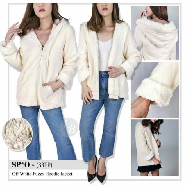 Spao offwhite jaket fuzzy hangat
