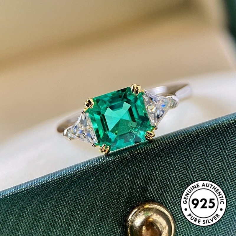 Cincin Sterling Silver 925 Dengan Batu Emerald Elegan Untuk Wanita