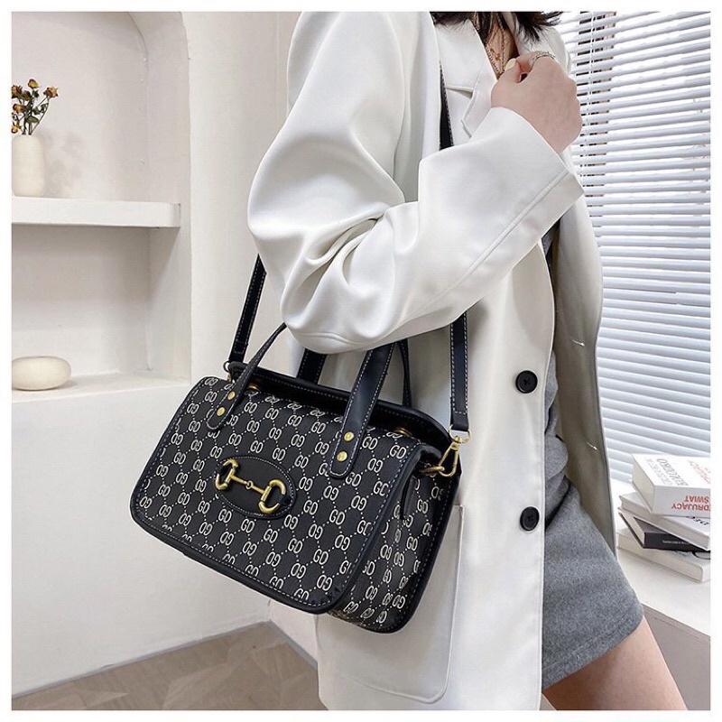 SG9533 syafniegalery Monogram Leater SQ Hand Bag import tas wanita