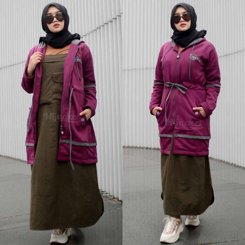 Jaket Jacket Hoodie Panjang Muslimah Wanita Cewek Cwe Hijabers Kekinian Terbaru Fleece Hijacket AUR-3