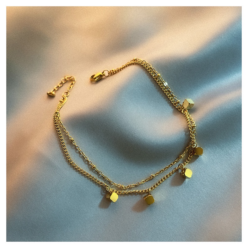 Versi Korea Dari fashion Baru Persegi Ganda Lapisan Gelang Kaki Emas Baja titanium