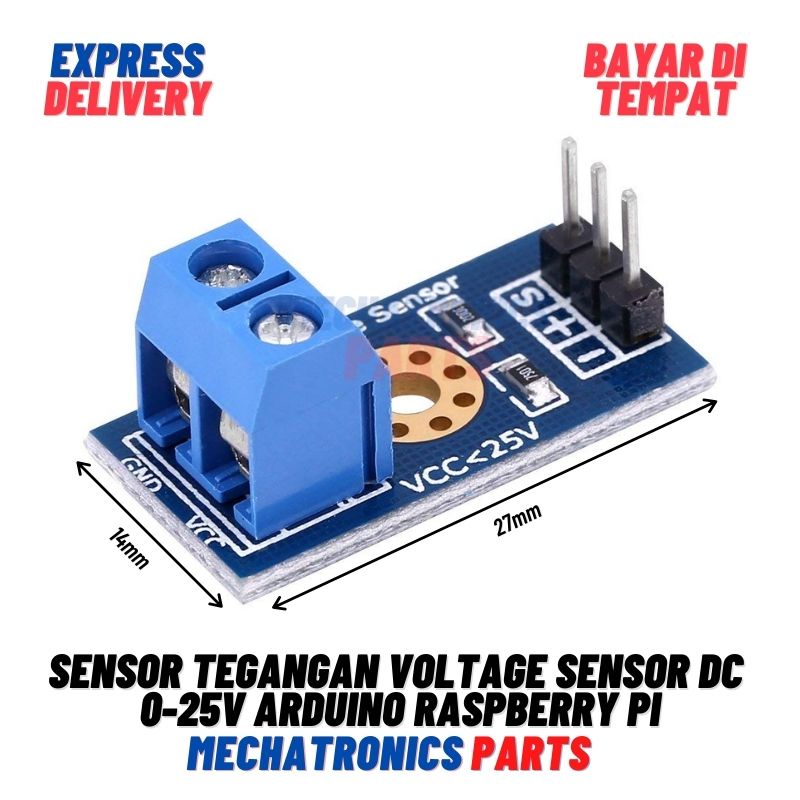 SENSOR TEGANGAN VOLTAGE SENSOR DC 0-25V ARDUINO RASPBERRY PI