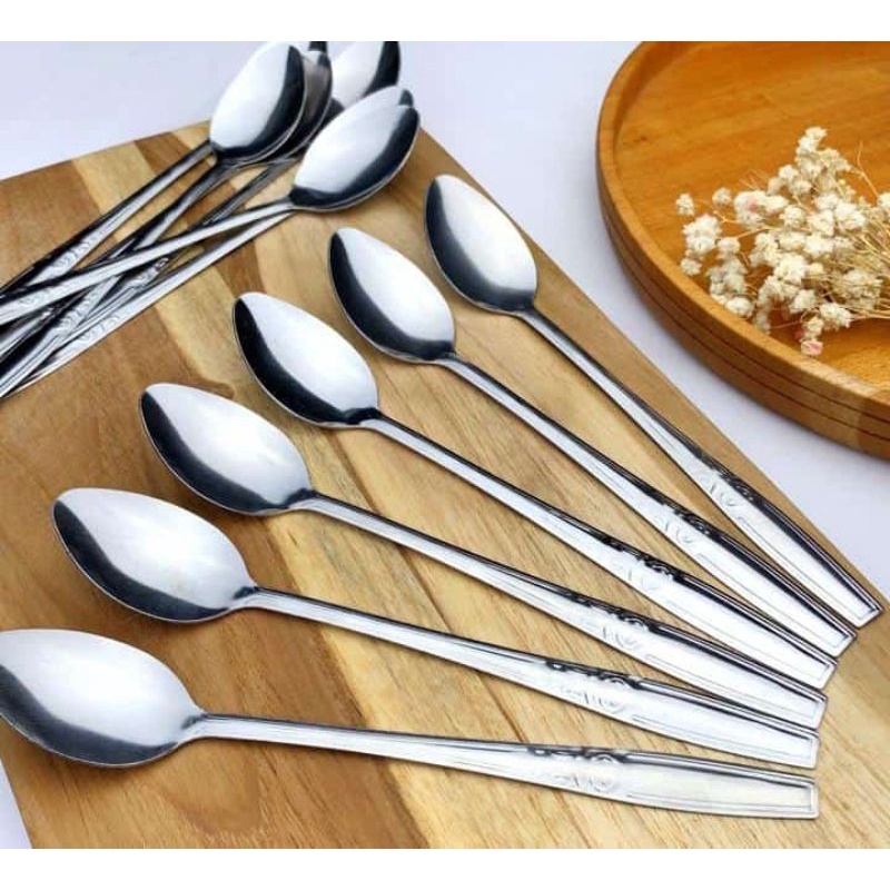 Sendok Garpu Set Stainless 12pcs 303 / 888 Alat Makan Tebal Polos Bulat Spoon Spoons Silver Stainles Steel Souvenir