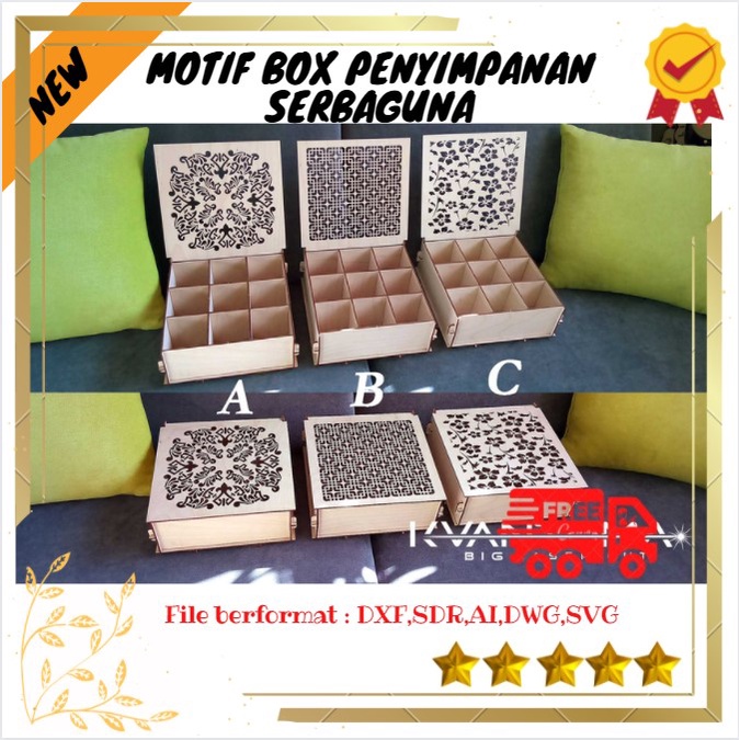 FILE DESAIN CNC BOX SERBAGUNA/PERHIASAN MOTIF /PLASMA/DXF/CDR/JPG