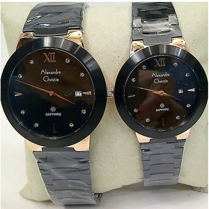 Jam Tangan Couple Alexandre Christie Original AC 8569 HITAM ROSEGOLD