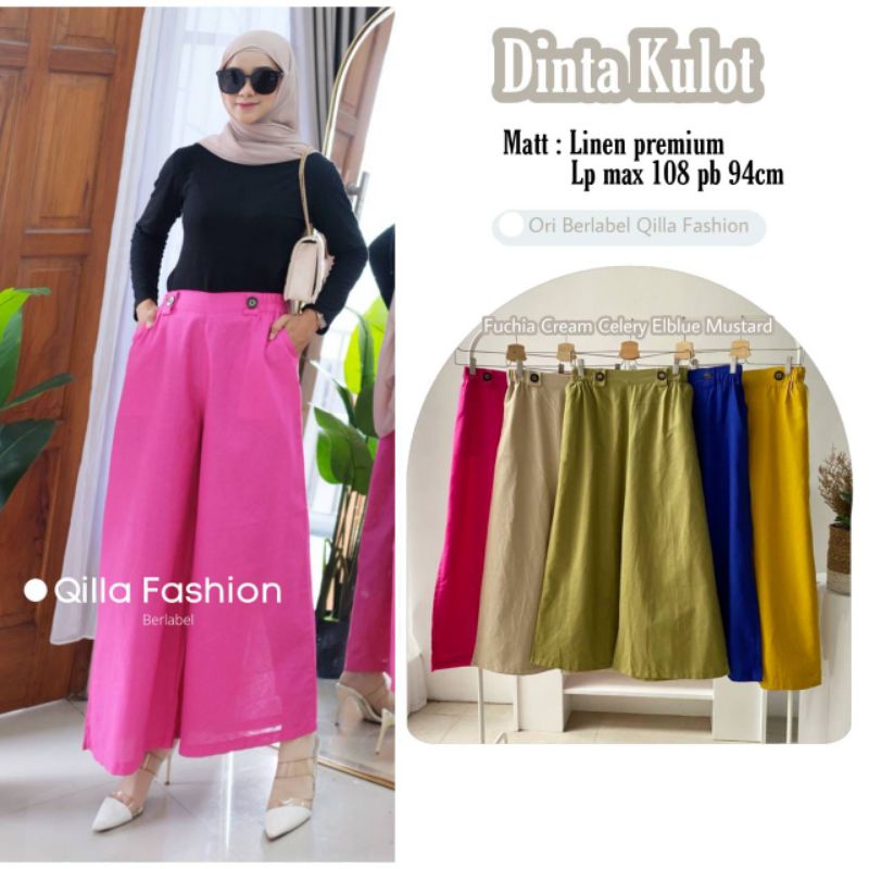 Dinta Celana Kulot Wanita Basic Polos Fuchia Biru Elektrik Bca Katun Linen Lp 108 Fit XXL By Qilla