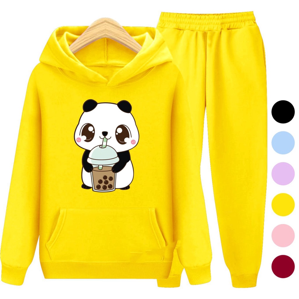 Setelan Anak Sweater Hoodie PANDA BOBA / Set Sweater Anak-Remaja Size S, M, XL , XXL