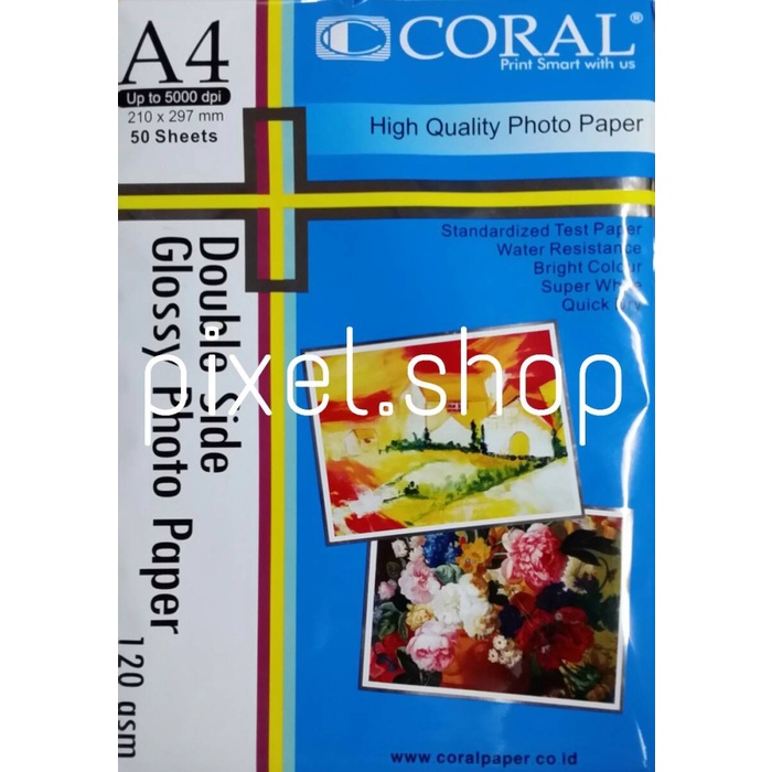 

(DISKON TERMURAH) kertas foto glosy double side A4 120 CORAL - paper photo glossy