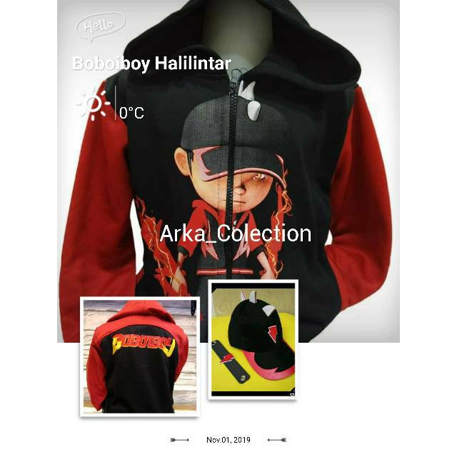 Jaket Boboiboy Halilintar / Boboiboy Api gratis Topi dan Gelang