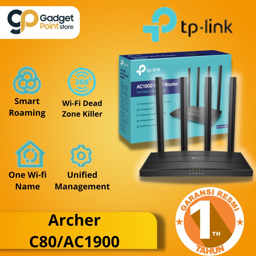 TP Link Archer C80 AC1900 Wireless MU-MIMO Wi-Fi Router 5G 1300Mbps - Garansi Resmi 1 Tahun