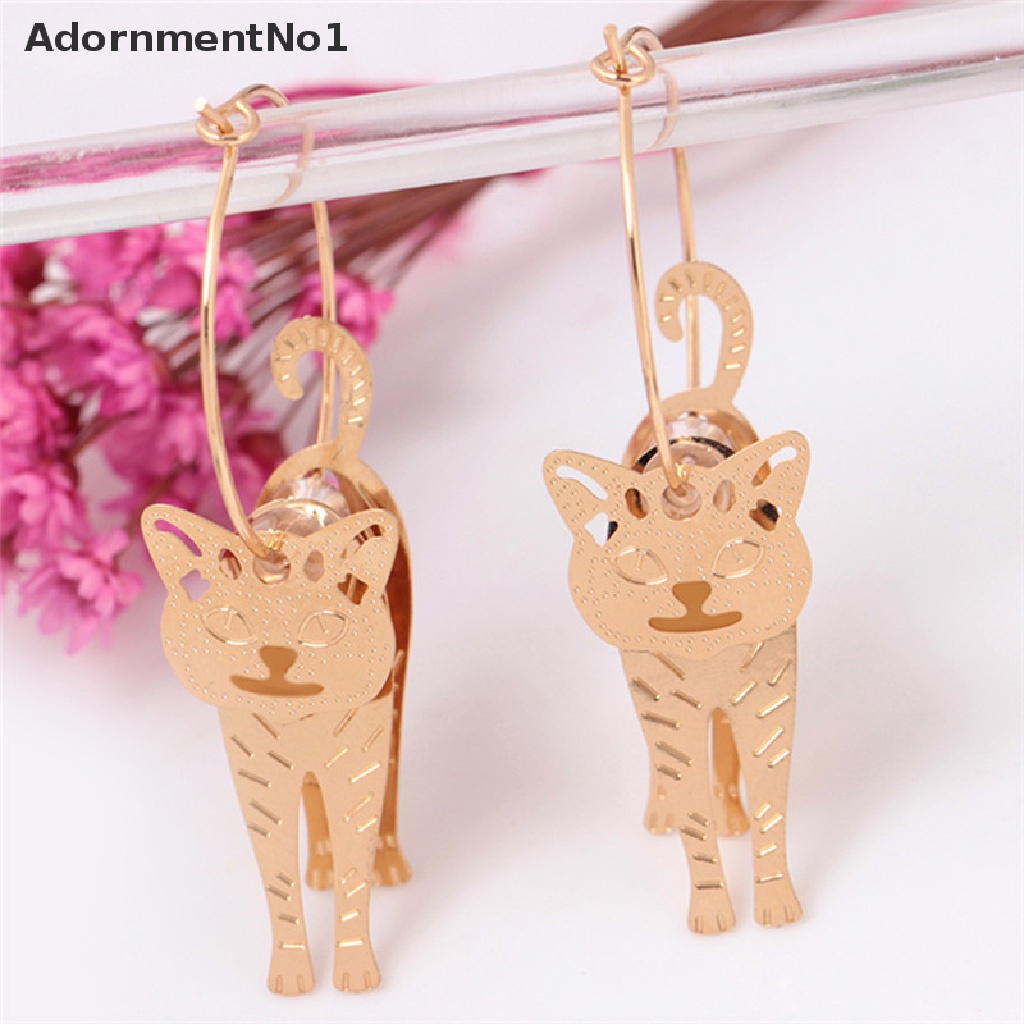 (AdornmentNo1) Anting Gantung Panjang Kait Motif Kucing Aksen Mutiara + Hollow Untuk Perhiasan Wanita