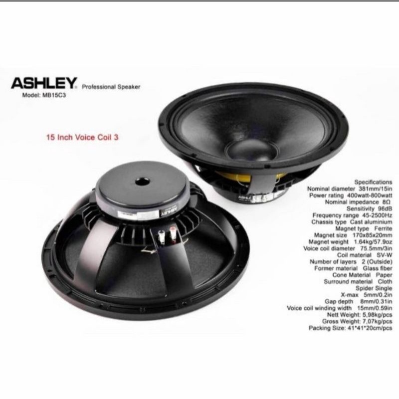 Speaker Component Ashley MB15C3 Original woofer 15 inch mid low