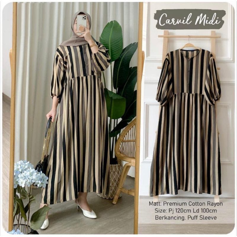 CARVIL MIDI DRESS RAYON PREMIUM GAMIS SALUR WANITA TERBARU FASHION HIJAB OOTD 2022