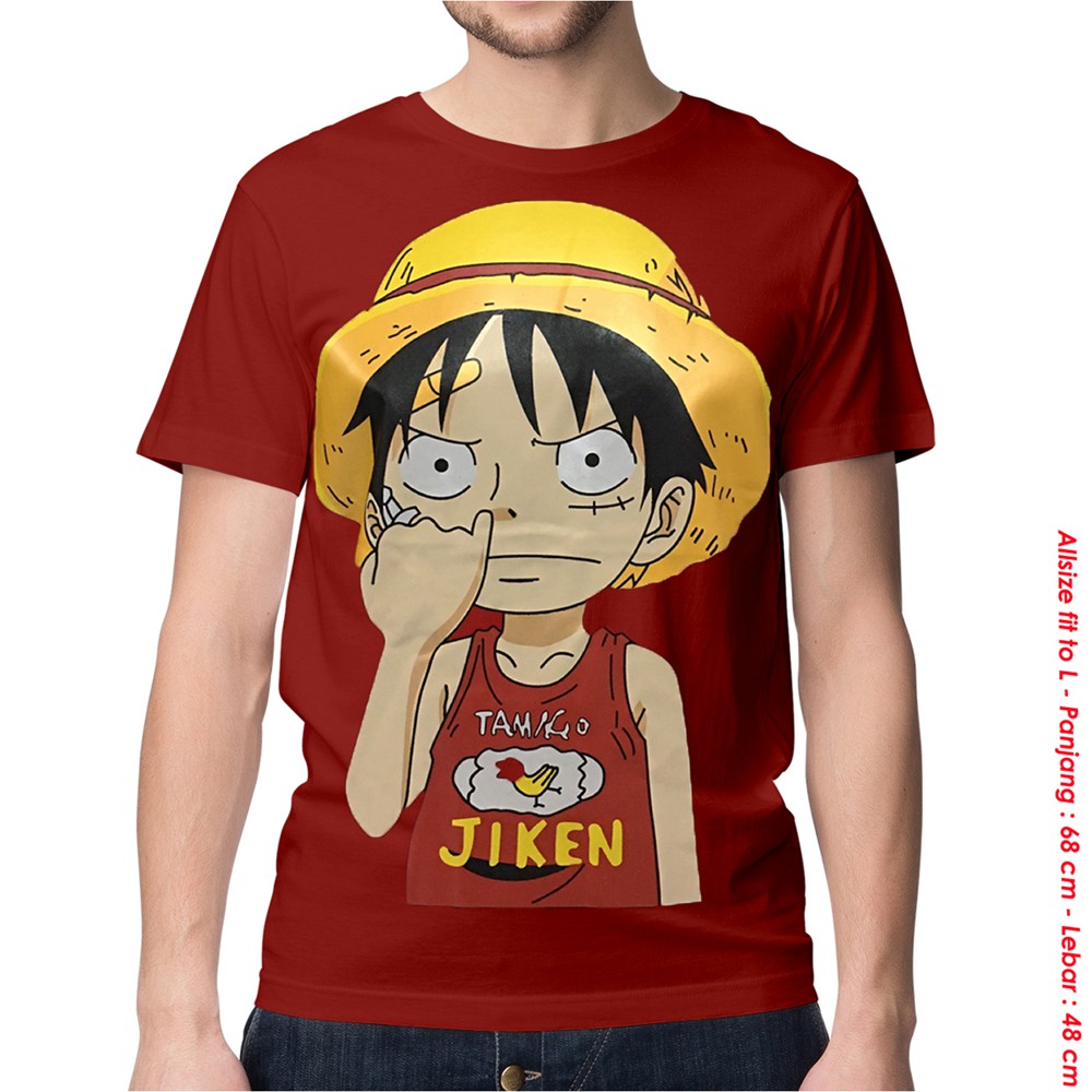 Pakaian Pria Kaos Baju Tshirt Anime Onepiece LUFFY NGUPIL Pakaian Pria Kaos Baju Tshirt Anime Onepiece LUFFY NGUPIL