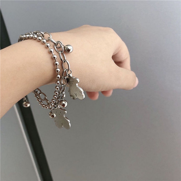 Gelang Desain Wajah Beruang Bahan Stainless Steel Untuk Wanita