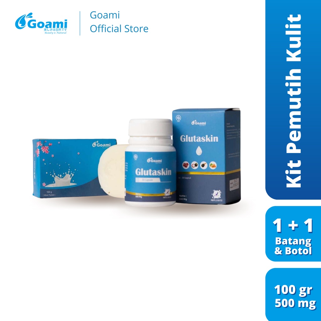 Glutaskin Pencerah Kulit Wajah dan Badan Permanen Sudah BPOM 1 Pcs Gratis 1 Sabun Goami Susu Kambing